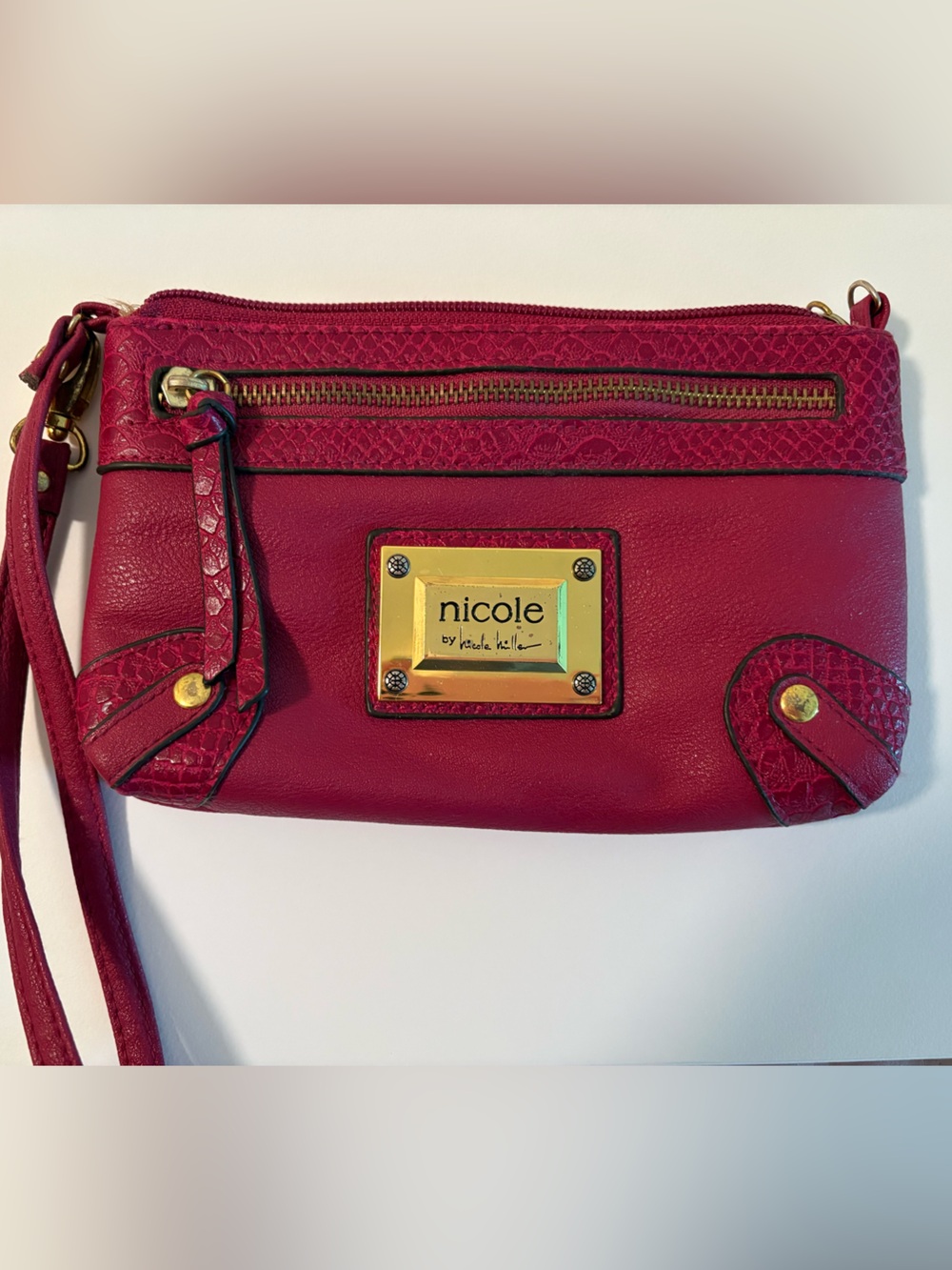 Nicole by Nicole Miller Fuchsia Crossbody Wristlet with Gold Plate